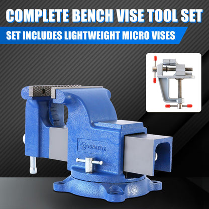 COGNATIVE 6" Heavy-Duty Bench Vise Set Ductile Iron Bench Vise 6 Inch Include Mini Bench Vice Clamp and 6" Vise Jaws