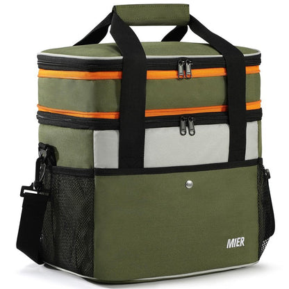 MIER Expandable 24L Lunch Bag Double Layer Insulated Cooler Tote Soft Cooler Bags 30Can Mens Adults Lagre Leakproof Lunch Boxes for Work, Picnic, Camping, Travel, Army Green
