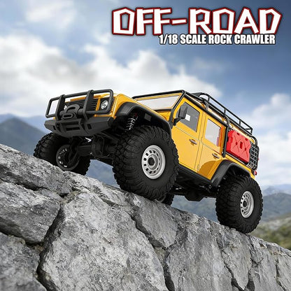 Cheerwing 1:18 Rock Crawler 2.4Ghz Car 4WD Off Road RC Monster Truck with Two-Speed Gearbox Hobby RC Car for Adults (Yellow)