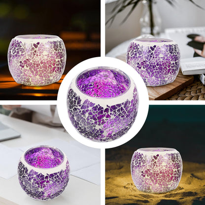HOOTNEE European Style Mosaic Glass Candleholder, Purple Table Decor for Romantic Dining, Restaurant Candlestick, Decorative Glass Candle Stand for Home and Wedding Centerpiece