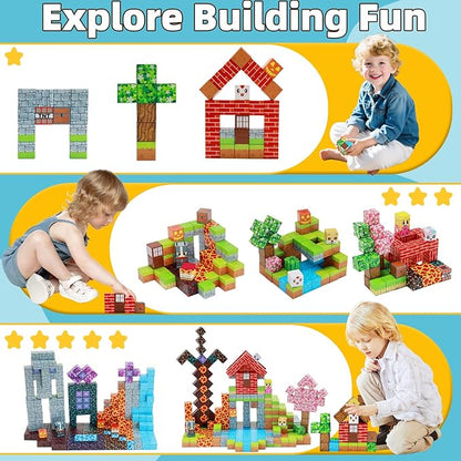 EchoPlan 150PCS Magnetic Blocks Magnetic Building Blocks STEM Constructions Magnet Blocks for Boys Girls Age 3 4 5 6 7 8 9 10 Sensory Stacking Toy Christmas Birthday Gifts for Kids 1 Large Size