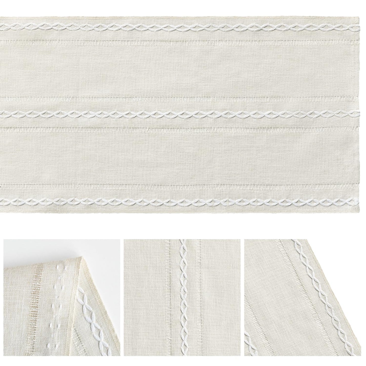 Artoid Mode Beige Rustic Cotton Linen Table Runner, Seasonal Embroidered Hollow Kitchen Dining Table Decoration for Home Party Decor 13x108 Inch