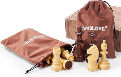 Vamslove Wooden Chess Pieces Large 4.5'' King Set of 32 Luxury Staunton Wood Chessmen for Chess Game Board (Chess Pieces Only) Velvet Storage Bags Included