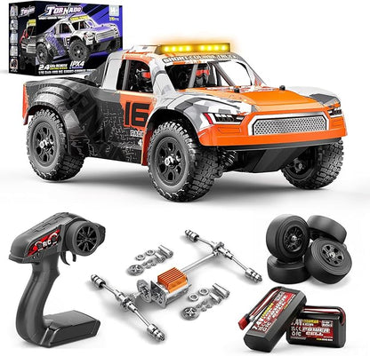 1:16 Beginner RC Cars4WD Drift All Terrain Remote Control Car Short Course RC Truck Up to 36 km/h2.4GHz RTR 2×7.4V 1300mAh Batteries 2 Tire Sets  Metal Drivetrainfor Adults and boys age 8-12