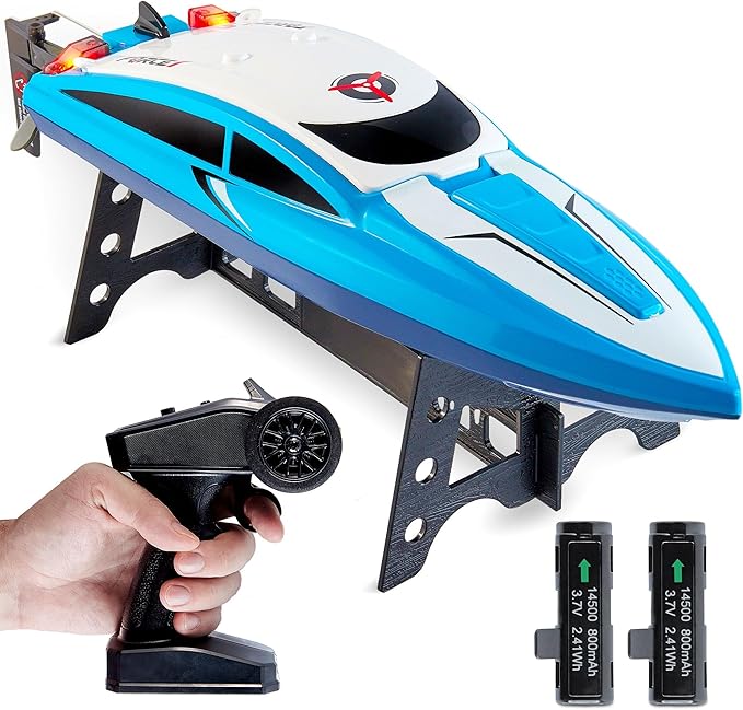 Force1 Velocity Blue Fast RC Boat- Remote Control Boats for Adults and Kids Underwater Speed Racing Mini RC Boats for Pools and Lakes 2.4GHZ Transmitter 2 Rechargeable Batteries Low Battery Alert