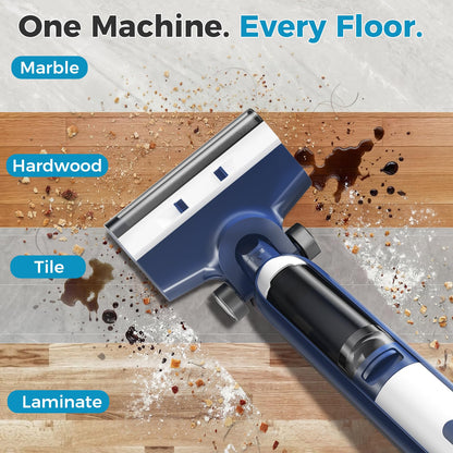 DUMOS Wet Dry Vacuum Mop, Cordless All-in-One Floor Cleaner with Auto Self-Cleaning, Dual-Edge Cleaning, Tangle-Free Brush & Dual Water Tank Design, 35-Min Runtime for Hard Sticky Messes & Pet Hair