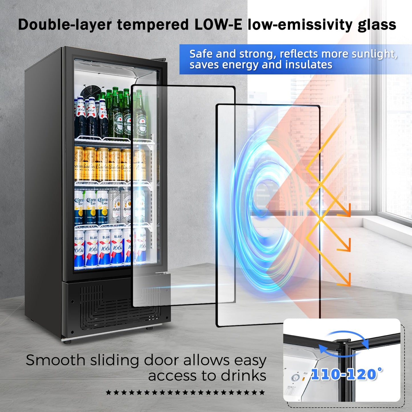 BINGERMA 6.5 Cu.Ft Commercial Beverage Refrigerator Glass Door Upright Drink Cooler Display Fridge with Adjustable Shelves and LED Light for Restaurant Bar Store Office