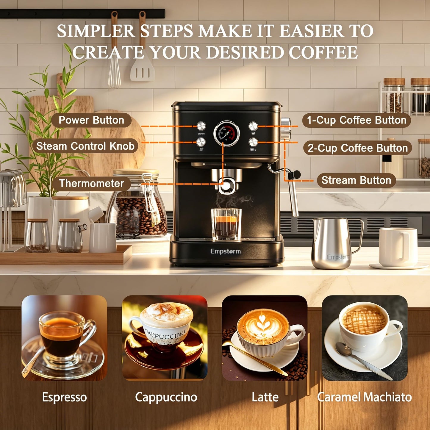 Empstorm 20 Bar Espresso Machine with Milk Frother Steam, for Nespresso Original Capsules Espresso maker 2 IN 1 expresso maker, Professional Cappuccino Expresso Machine for Home Or Office