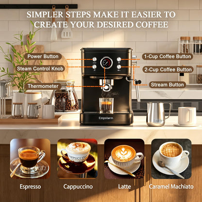 Empstorm 20 Bar Espresso Machine with Milk Frother Steam, for Nespresso Original Capsules Espresso maker 2 IN 1 expresso maker, Professional Cappuccino Expresso Machine for Home Or Office