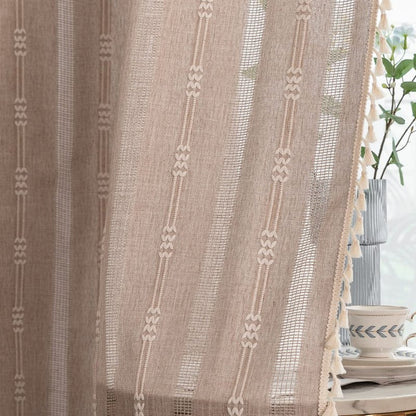 Linen Curtains 108 Inches Long for Living Room 2 Panels Set, Embroidery Farmhouse Tassel Boho for Bedroom Light Filtering Window Rod Pocket Drapes (52" W x 108" L, Khaki)