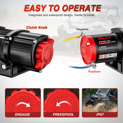 Nilight ATV UTV Electric Winch 12V 4500 lb Winches for Towing Trailer Truck Jeep Off Road Portable Waterproof IP67 Winch with Synthetic Rope Wireless & Wired Remote Control Hawse Fairlead Mount Plate