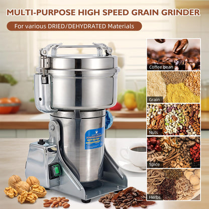 MAGIC MASTER 1000g Grain Mill, High Speed Electric Grinder, Stainless Steel Dry Grinder Machine For Flour, Wheat, Nut, Corn, Rice, Pepper, Herbs, Coffee Beans, Swing, 110V
