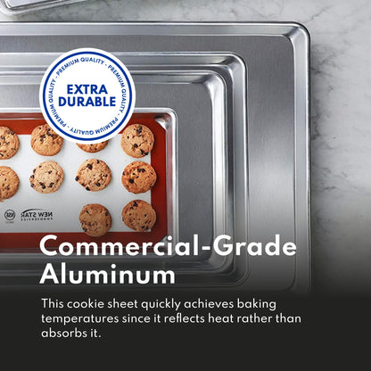New Star Foodservice Commercial-Grade 18-Gauge Aluminum Sheet Pan/Bun Pan (9 2/3 W x6 2/3 L x1 H (1/8 size))