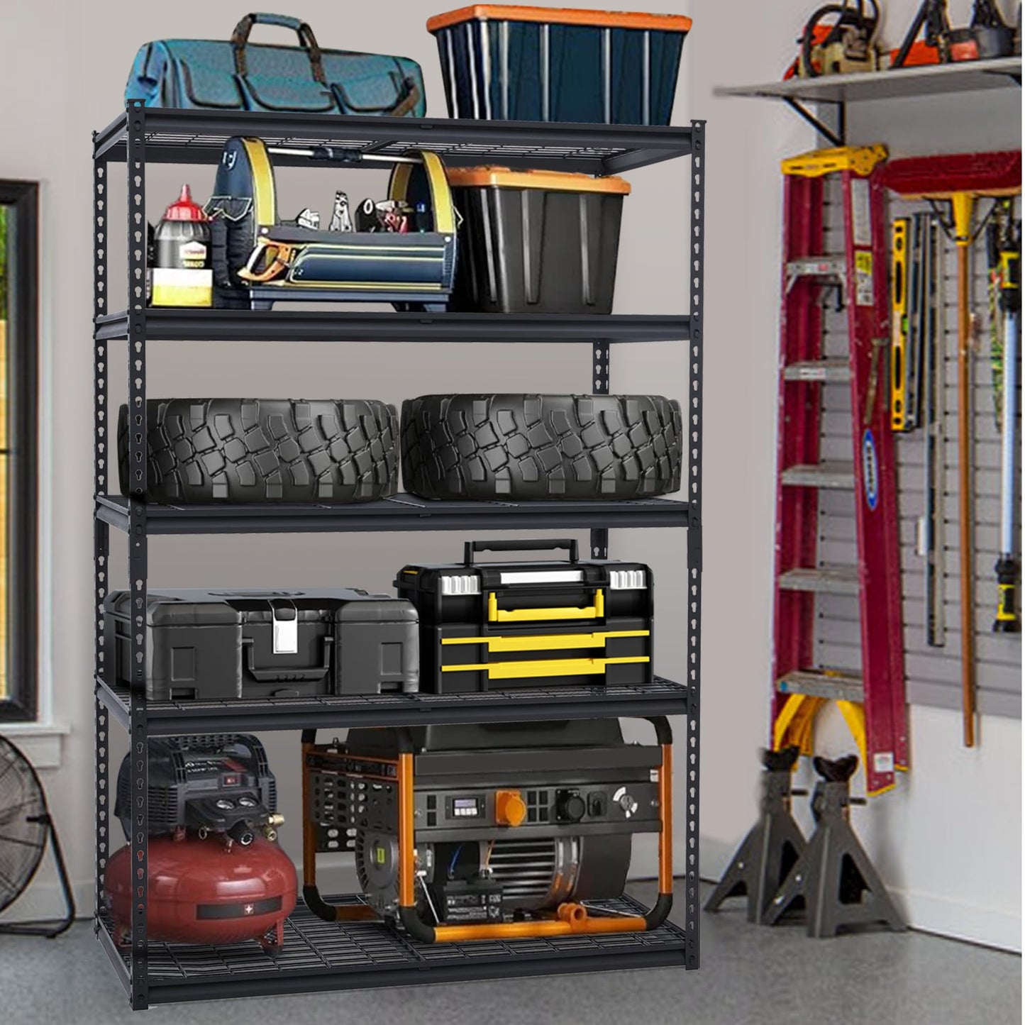 CABIHOME 48"X24"X72" Heavy Duty Garage Shelving Units, 5-Tier Adjustable Storage Shelves, Loads 2500 LBS, Adjustable Garage Storage Shelving, Metal Storage Utility Racks Shelf Unit