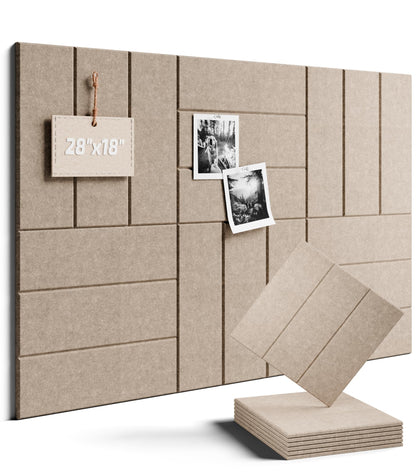 Felt Bulletin Board Tiles -28"x18" with 40 Adhesive Tabs, Cork Board Alternative for Office Decor, Push Pin Board Wall Organizer 6-Pack (Taupe)