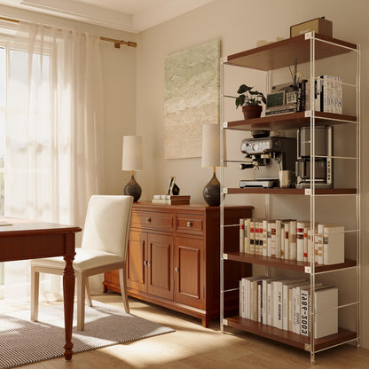 Achene 5-Tier Industrial Bookshelf, Storage Bookcase for Living Room, Bedroom, Home Office, Study Room, and Kitchen, 15.75"x27.56"x66.93" Inches (Walnut, 5T28IN)