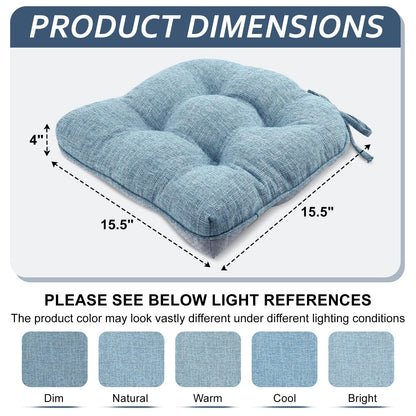 Basic Beyond Chair Cushions for Dining Chairs 4 Pack, Chair Cushion with Ties and Non Slip Backing, 15.5 x 15.5 inches Tufted Chair Pads for Dining Chairs(Baby Blue)
