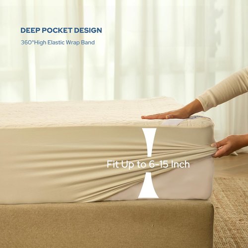 BEDLORE Waterproof Mattress Protector - Twin XL Soft Breathable Cover with Deep Pocket 6"-15" Depth | Beige