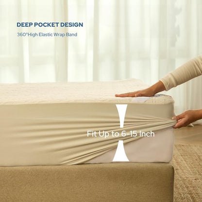 BEDLORE Waterproof Mattress Protector - Twin XL Soft Breathable Cover with Deep Pocket 6"-15" Depth | Beige