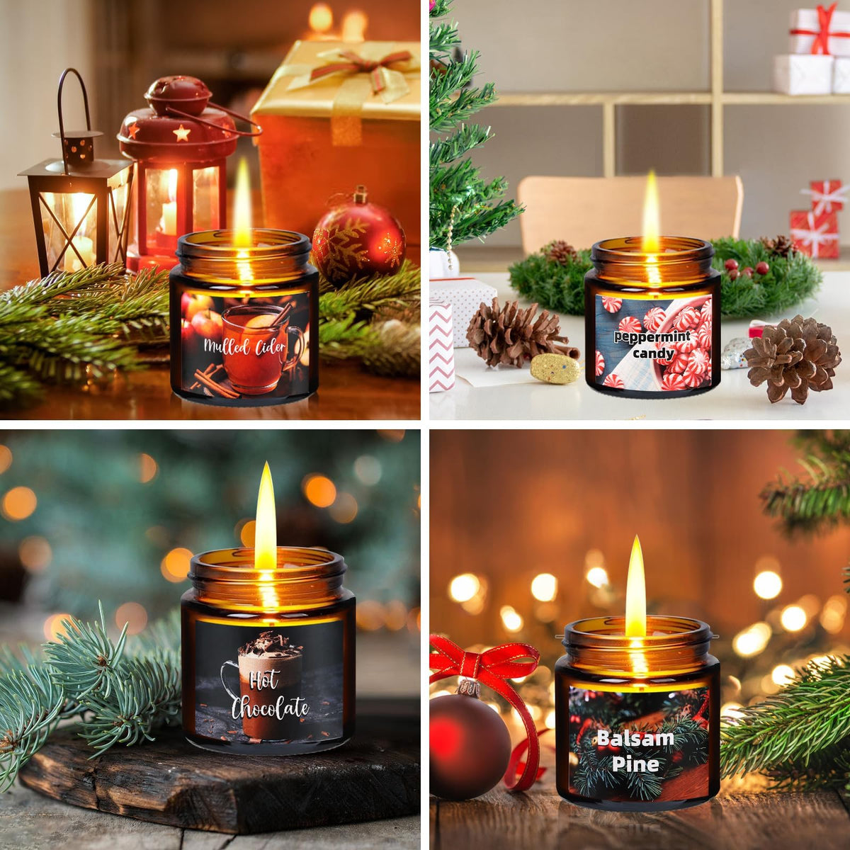 6-Piece Scented Candle Gift Set - Christmas Tree, Cookies, Candy, Pine, Chocolate, Mulled Cider