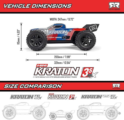 ARRMA 1/16 Mini Kraton 3S DSC 4X4 RTR Brushless Speed Truck Black/Red ARA2508T1