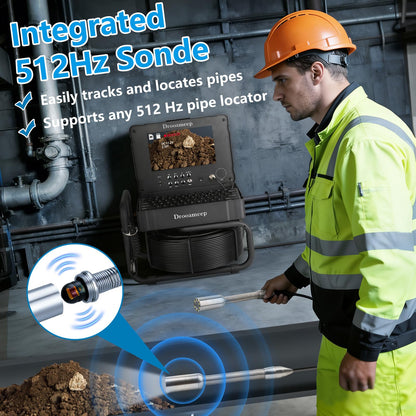 Drooameep Sewer Camera 100ft, Self Leveling Drain Camera, Plumbing Camera with 512Hz Sonde, Video & Voice Recorder, 3X Zoom, 9" Screen, 10000mAh, IP68, 32GB, 8 LED, for Drain Sewer Duct Plumbing
