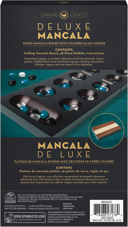 Spin Master Games Legacy Deluxe Mancala Classic Game with Folding Wooden Board &amp Colorful Glass Stones Family Game for Ages 8 &amp Up