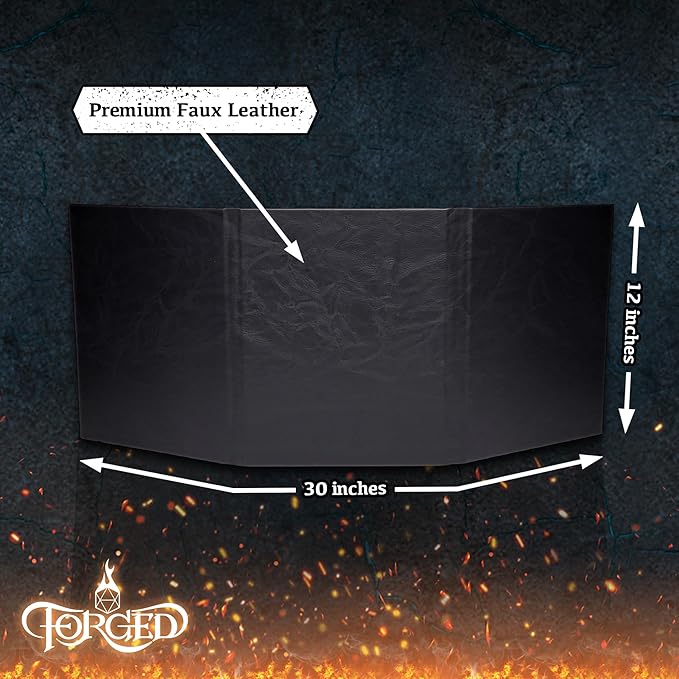 Game Master Screen - 30in Portrait DM Screen Compatible with Dungeons and Dragons and Other TTRPG - Faux Dragon Skin with Clear Dry Erase 8.5 x 11 Pockets - Slipcase Stores with DND Books - Black