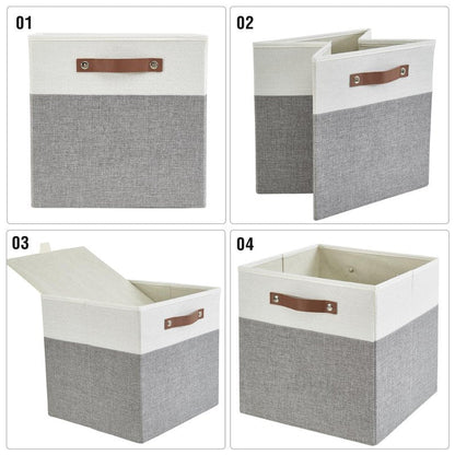 Bagnizer Collapsible Fabric Storage Cube Bins with 2 Reinforced PU Handles, Foldable Storage Organizer Baskets for Closet, Shelves, Living Room | 13"x13"x13", 4 Pack, Gray & White