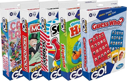 Hasbro Gaming Grab and Go Travel Games Set of 5- Sorry! Hungry Hippos Monopoly Guess Who? and Candy Land