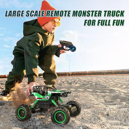 DOUBLE E 1:14 Scale Large Remote Control Car Monster Trucks with Head Lights 4WD Off-Road All Terrain RC Car Rechargeable Vehicle for Outdoor Play and Xmas Gifts