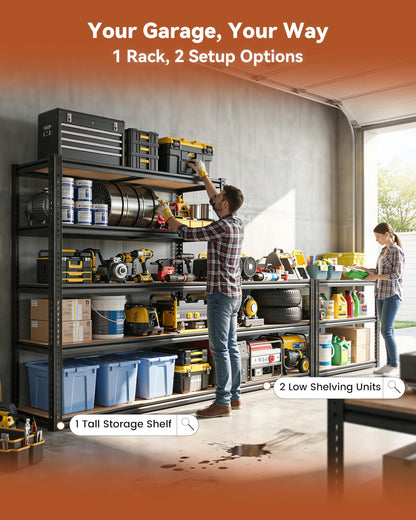 CypBed Storage Shelves Heavy Duty Garage Shelving Unit Adjustable 2200LBS Metal Shelving 5 Tier Garage Storage Rack, Shelf for Basement/Warehouse/Pantry/Closet/Kitchen 35.54" W x 16" D x 72" H, Black