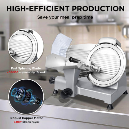 Valley Sportsman 10" Commercial Meat Slicer, Electric Deli Slicer with Adjustable Thickness Stainless Steel Blade, Built-in Sharpener, Food Slicer Machine for Meat/Bread/Cheese, Easy Cleaning