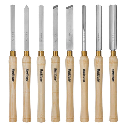 HURRICANE 8pc Wood Lathe Chisel Set, M2 HSS Wood Turning Tools with 10" Solid Hardwood Handles, Lathe Tool Kit for Beginners and DIY Hobbyists, Includes Protective Wooden Box