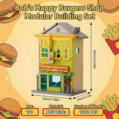 Happy Burgers Shop Modular Building Set for Adults The Belcher Family House Building Blocks with Box Ideas Collectors Gift Set for Kuchi Kopi Cartoon Fans (1222PCS)