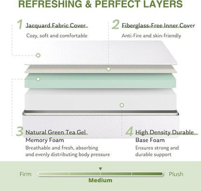 EGOHOME King Size Memory Foam Mattress - 10 Inch Cooling Gel for Pressure Relief | CertiPUR-US Certified, 80''L x 76''W, White
