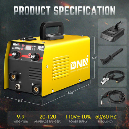 DNA Motoring 125A/110V Flux Core MIG Welder, Gasless MIG/Lift TIG/Stick Welder, 3 in 1 Portable Welding Machine, IGBT Inverter Welder for Home DIY, Garage, w/LED Digital Display, Yellow, TOOLS-00379