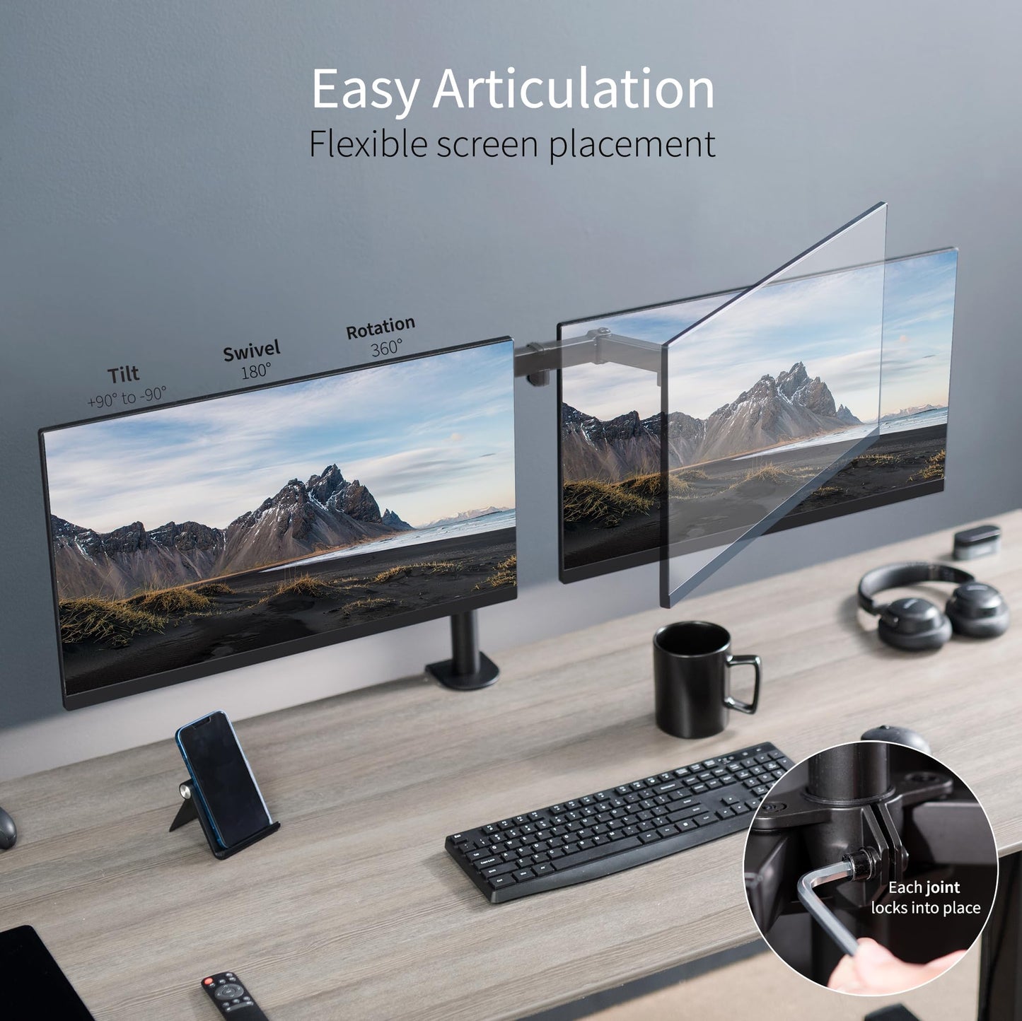 VIVO Dual Monitor Desk Mount, Holds 2 Computer Screens up to 30 inches and 22lbs Each, Heavy Duty Fully Adjustable Steel Stand with C-Clamp and Grommet, Black, STAND-V002