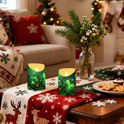 St. Patrick's Day Flameless Candles Set of 2 Clover Pattern C Realistic LED Candles with Remote Battery Operated Holiday Decorations