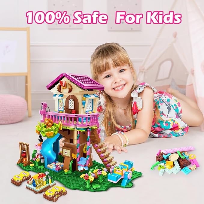 HOGOKIDS Tree House Building Set with LED Light - 622pcs Treehouse Building Blocks Toys Forest Up House Toys with Slide Birthday Easter Gifts for Kids Girls Boys Age 8 9 10 11 12+