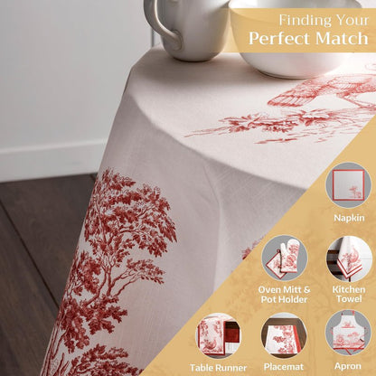 Maison d' Hermine Table Cloth Round Table 100% Cotton 69 Inches Fall Tablecloth Reusable Everyday Use for Thanksgiving Christmas Decorations Dining Farmhouse Party (Holy Jouy - Red)