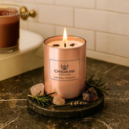 Aromatherapy Candle with Crystal Amethyst Sacral Chakra, Scented Candle Made of Ylang Ylang Oil, Luxury Long-Lasting Burn Soy Candle for Home Scented - Stress Relief, & Manifestation, 7.05oz