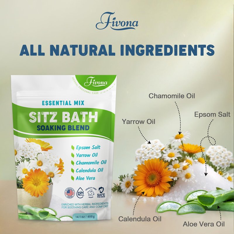 Hemorrhoid Care Postpartum Care Bartholin Cyst Relief - FIVONA Sitz Bath Salt Natural Epsom Blend with Essential Oils Soak - 14.1 oz