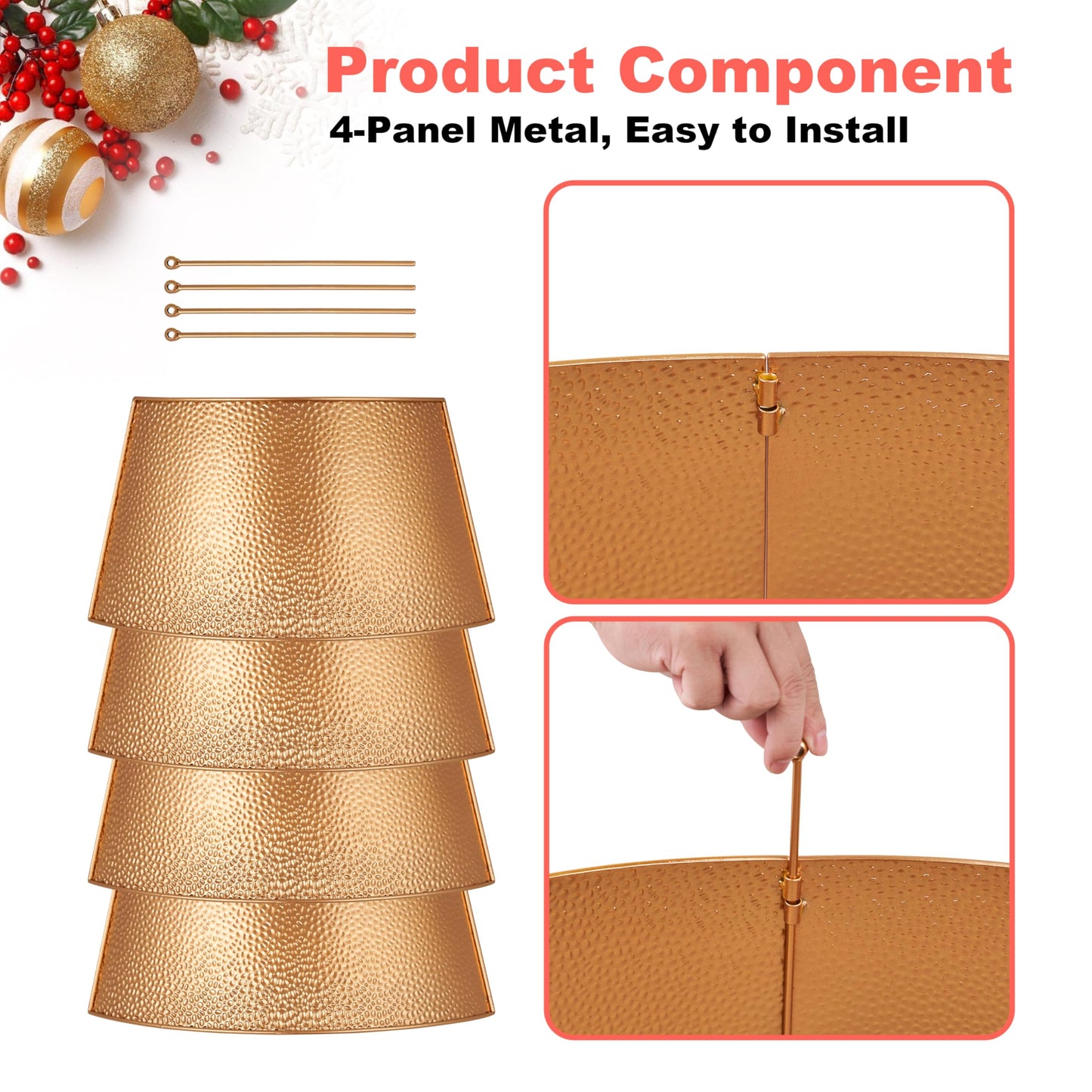 Christmas Tree Collar and Skirt Set - 23" Festive Holiday Decor with Gold Metal Tree Collar Base Stand - Ideal for Real or Artificial Trees - Christmas Skirt Tree Basket Decorations Gift Gold1