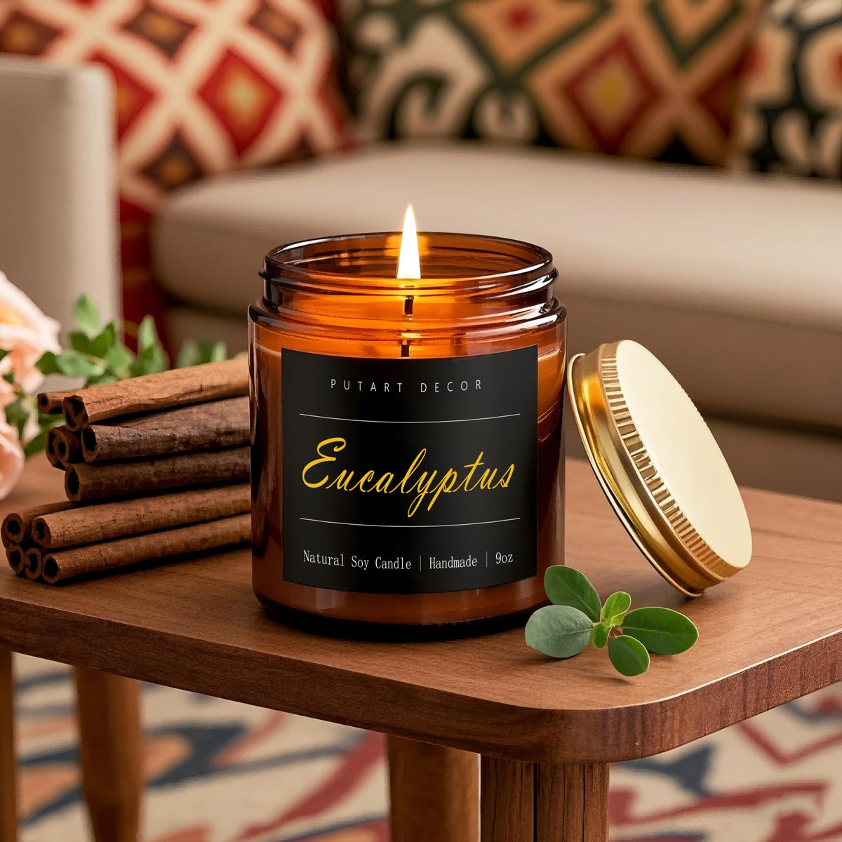 Putart Eucalyptus Mint Candles for Home Scented, Natural Soy Aromatherapy Non Toxic Candles with Long Lasting Fragrance & Clean Burn, Luxury Jar Candle Gift for Women, Men, Home Decoration 9oz