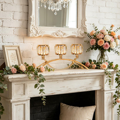 3 Arms Crystal Bowl Tealight Candelabra Votive Candle Stand, Candlestick Holders Wedding centerpieces for Tables Crystal Candlestick，Centerpiece Table Decorations (Gold)