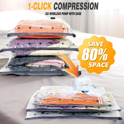 Travel Vacuum Storage Bags by [Brand Name] - 80% Space Saver Compression Bags with Portable Electric Pump | Pack of 12