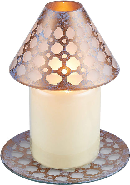 Pavilion - Bronze And Purple Sponge Patterned Frosted Glass Rounded Jar Candle Tray, 7.25 Inch