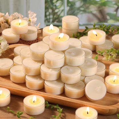 6 Hour Soy Tea Lights Candles 50 Pack, Unscented Long Burning Tea Lights Bulk, White Small Votives-Burn Clean, Non-Paraffin Soy Candles for Wedding Party Centerpiece