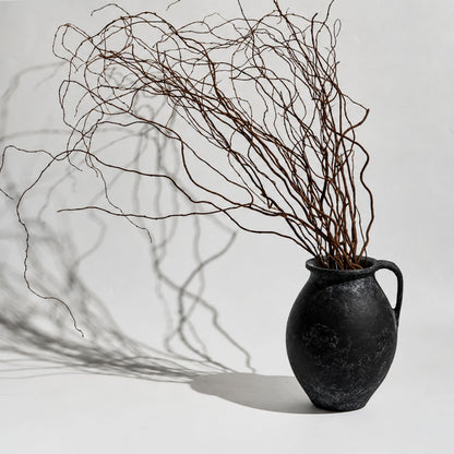 LB2 Black Ceramic Large Vase, 11.2" Tall Zen Style Vase, Terra Cotta Pitcher, Distressed Farmhouse Decor, Pottery Decorative Flower for Home Decor (D - Black 11.2")